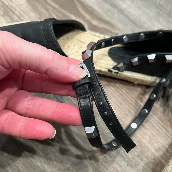 Rebecca Minkoff Gilles Black Leather Wrap Studded Espadrille Flats Sz 6 New!! - Picture 4 of 10